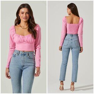 💕ASTR💕 Long Sleeve Sweetheart Neck Crop Top ~ Pink Small S NWOT